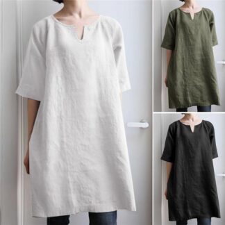 チュニック ロングシャツ シャツ レディース ワンピース 夏 プルオーバー 綿麻 シャツワンピース 大きいサイズ ゆるシルエット 体型カバー 半袖