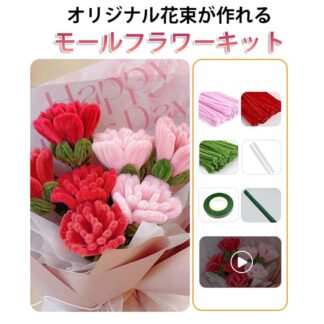 モールフラワー 工作 カーネーション カラーモール DIY 手作りキット リボン 手芸モール モールアート テープ 誕生日 曲げ可能 手作りギフト クラフトモール 材料