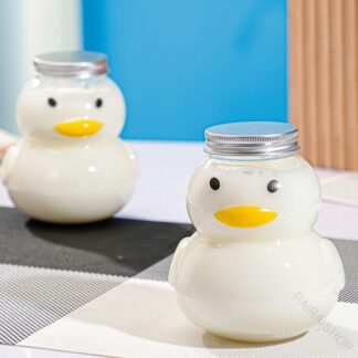 ドリンクボトル アヒル 500ml フタ付き ストローなし タピオカボトル チーズティー バナナジュース クマ ボトル ドリンク カップ プラカップ 透明カップ プラコップ コップ 10個 3