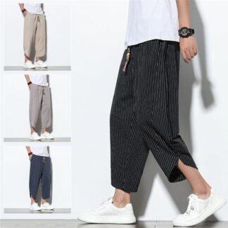 七分丈パンツ メンズ ゆったり 涼しい ロングパンツ ストライプ柄 ボトムス パンツ 夏 快適 大きいサイズ カジュアルパンツ 薄手