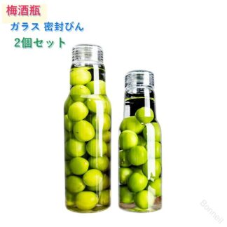 梅酒瓶 2個セット ガラス 密封びん 保存容器 保存びん 果実酒瓶 密封瓶 密封保存 漏れ防止 ガラスボトル ガラス瓶 キャニスター 広口 スリム 保存瓶 漬 果実酒 フルーツシロップ