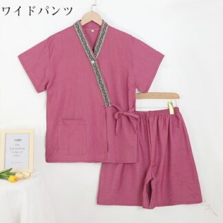 寝巻き パジャマ 甚平 レディース メンズ 大人っぽい 大きいサイズ ダブルガーゼ 浴衣 セパレート 和風 綿 コットン 無地 浴衣セット 100%綿 ゆったり 着心地いい 父の日 母の日 柔らかい