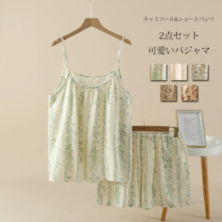 パジャマ ルームウェア レディース 綿 2点セット キャミソール トップス パンツ 夏 花柄 セットアップ ナイトウェア 上下セット ショートパンツ ワイドパンツ 綿100％ 柔らかい おしゃ