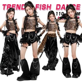キャミソール ヒョウ柄 レオパード柄 レザーパンツ 短パンツ へそ出し キッズ ダンス ダンス衣装 ストリート セットアップ 韓国 k-pop ヒップホップ 女の子 アイドル かっこいい 可愛