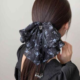ヘアアクセサリー レディース バレッタ 髪飾り 蝶結び 花柄 フリンジ ヘアクリップ ポニーテール エレガント かわいい まとめ髪