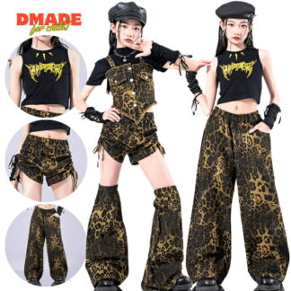 ヒョウ柄 チアダンス キッズダンス衣装 練習着 セットアップ ダンス衣装 ステージ衣装 上下 子供服 ガールズ キッズ かっこいい 女の子 応援団 ダンスウェア おしゃれ ファッション ジャズダンス