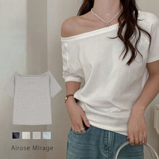 ワンショルダー Tシャツ トップス レディース 着痩せ オフショル オフショルダー 華奢見え 半袖 無地 カジュアル トレンド ゆったり オーバーサイズ シンプル