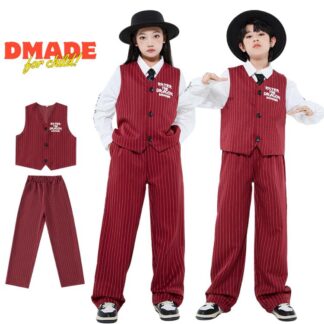キッズ ダンス衣装 セットアップ スーツ ステージ衣装 韓国 ポッピング ロッキング 子供服 ヒップホップ トップス シャツ ネクタイ ベスト パンツ 女の子 カジュアル 可愛い ダンスウェア
