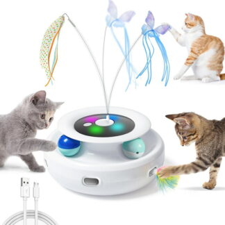 電動猫おもちゃ 2in1一体型 自動で動く猫じゃらし＆転がるボール スピード調整OK 運動不足 ストレス解消 ひとり遊び対応