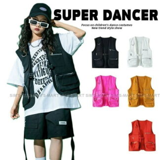 キッズダンス衣装 ピンク 小物 フィッシングベスト K-POP ヒップホップ ダンス衣装 ガールズ 赤茶色 男の子 黄土色 ベスト 黒 白 韓国 子供ダンス服 キッズ