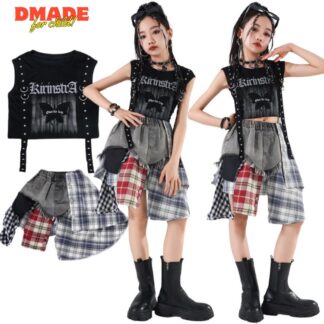 チャック柄 ブラック 灰 グレー 赤 レッド スカート 黒 蝶々 へそ出し トップス 上下セット 女の子 ジャズダンス ダンスウェア セットアップ かわいい ダンス衣装 キッズダンス キ