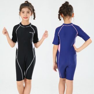 スクール水着 女の子 オールインワン キッズ 水着 半袖 ロンパース つなぎ ワンピース フィットネス水着 UVカット 日焼け防止 スイミング 女児