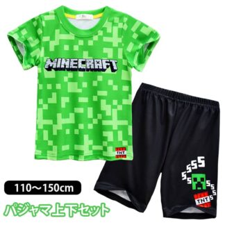 パンツ クリーパー ストレッチ 半袖 キッズ マインクラフト 上下セット 女の子 ジュニア Tシャツ 子供服 男の子 マイクラ 総柄 ルームウェア 部屋着 男児 セットアップ 通気性 1 女児