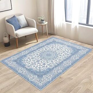 ウォッシャブル カーペット 130×200cm 長方形 防音 洗えるラグ 花柄 ブルー オール ペルシャ風