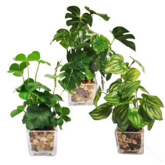 光触媒フェイクグリーン3点セット モンステラ クローバー スイカの葉 フェイク観葉植物 卓上 鉢植え 造花 人工観葉植物 インテリア飾り 水やり不要 オフィス ホーム用デコレーションに最適
