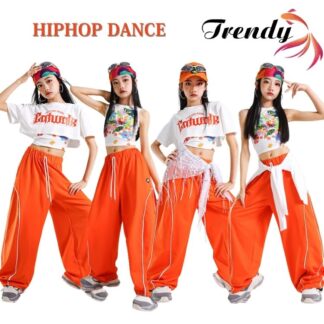 白 オレンジ ホワイト トップス タンクトップ 花柄 長パンツ へそ出し キッズ ダンス セットアップ 韓国 k-pop ヒップホップ 女の子 ギャル アイドル 可愛い カジュアル 半袖 かっこいい