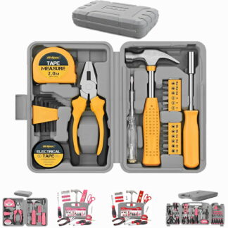 工具セット 家庭用 初心者向け DIY ツールキットセット 差し替えドライバー、ハーマン含む ベーシック 小型 ツールセット 工具箱付き 工具 セット イエロ コンパクト