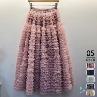 ボリュームチュールロングスカート レディース 秋冬用 フレアマキシスカート ウエストゴム 大きいサイズ おしゃれで大人のボトムス ロング丈 秋冬チュールスカート 無地黒
