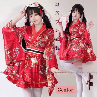 花魁 コスプレ 着物ドレス コスプレ衣装 袴風 衣装 和風 ミニドレス レディース コスチューム ダンス 舞台 ステージ 大人用 袴 着物 和服 ミニ浴衣 巫女さん
