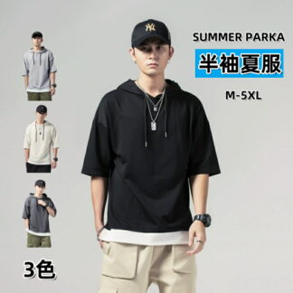 メンズ 半袖 パーカー 無地 夏パーカー プルオーバーパーカー 半袖パーカー Tパーカー フード付き tシャツ 薄手 カットソー シンプル カジュアル ルームウェア ダンス スポーツ