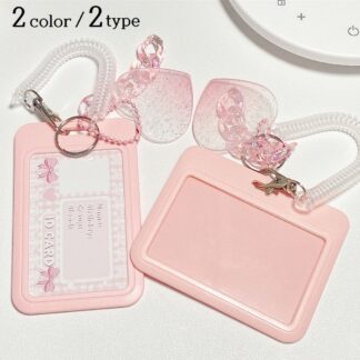 パスケース IDカードホルダー トレカホルダー IDカードケース 横型 縦型 レディース 女性用 スプリングストラップ ハート 推し活 オタ活 カード入れ 定期入れ コンサート 通学 通勤 可