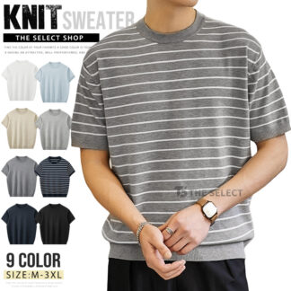 サマーニット メンズ 半袖 夏服 ニット トップス クルーネック サマーセーター ゴルフ ニットTシャツ 大きいサイズ 無地 インナー ルームウェア おしゃれ スリム オフィ カジュアル