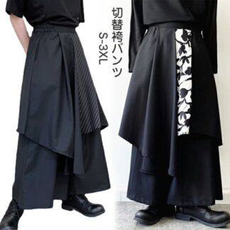 切替袴パンツ ワイドパンツ モノクロフラワー ワイドレッグパンツ スカーチョ ビッグシルエット ワイドシルエト オーバーサイズ ダボパン ルーズパンツ