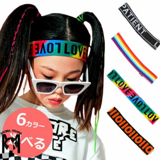 キッズダンス ヘアバンド 髪飾り キッズ ダンス ヒップホップ 小物 リストバンド グラデーション ダンス髪型 オレンジ 青 黒 白 子供 アクセサリー ファッション 団 韓国
