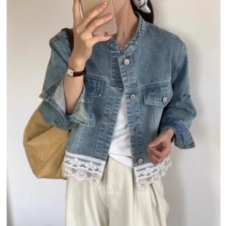 デニムジャケット レディース 春 秋 アウター 刺しゅう ビジュー付き Gジャン 軽アウター ゆるシルエット フェミニン 大人可愛い 韓国ファッション カジュアル
