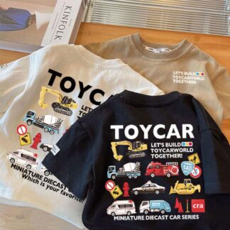 キッズ 半袖Tシャツ 男の子 車柄 Tシャツ 子供服 韓国風 夏服 綿100％ コットン トップス キッズTシャツ ベビー ジュニア プリントTシャツ はたらく車 パトカー 消防車 乗り