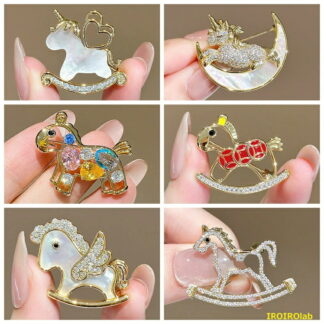 かわいい馬 ブローチ 天然の貝殻 コサージュ 針 ピン おしゃれ うま型 ピンブローチ モダン ゴールド アクセサリー ジャケット 結婚式 パーティー ママスーツ パーティドレス レディース 二次会