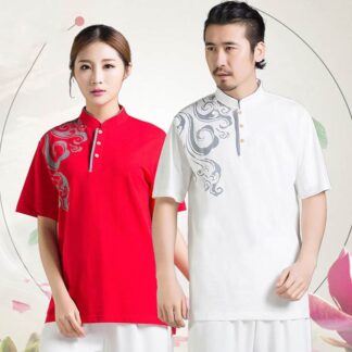 太極拳 半袖 tシャツ 武術Tシャツ 太極拳ウェア 太極拳服 チャイナカラー スリット入り カンフー服 練習着 表演服 団体服 スポーツウェア