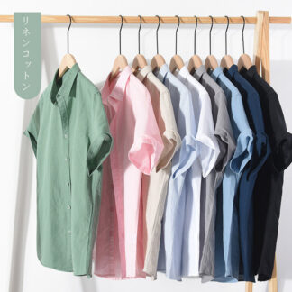 リネンコットン 半袖シャツ メンズ カジュアルシャツ 無地 リネンシャツ 半袖 シャツ トップス 夏 夏服 綿麻 ワイシャツ キレイめ 9色 白シャツ