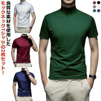 2枚セット ハイネック 半袖 メンズ Tシャツ メンズtシャツ モックネック ゴルフtシャツ ストレッチ 無地 モックネックシャツ ハイネックtシャツ カットソー スポーツウェア ラン トップス