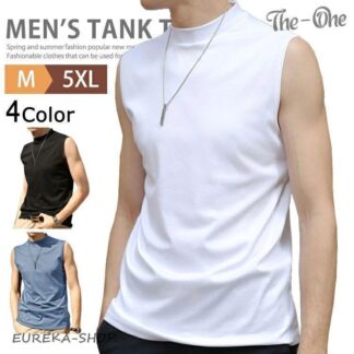 ゴルフ モックネックシャツ ゴルフウエア メンズ 春 夏 タンクトップ ノースリーブ ハイネックTシャツ アンダーシャツ スポーツ ダンス シャツ