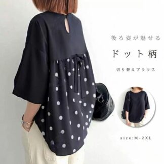 ブラウス 半袖 レディース 半袖ブラウス 柄 おしゃれ 半袖シャツ 涼しい トップス 春 夏 バックリボン ドット 水玉 シャツブラウス 7分袖 カジュアル ゆったり 七分袖 大きいサイ