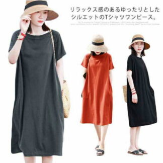 Tシャツワンピース レディース ワンピース ロング丈tシャツ ロンT ワンピ 半袖 クルーネック ミモレ丈 Tシャツ ロング丈 ゆったり 膝丈 無地 カジュアル 春 夏 大きいサイズ デイリー