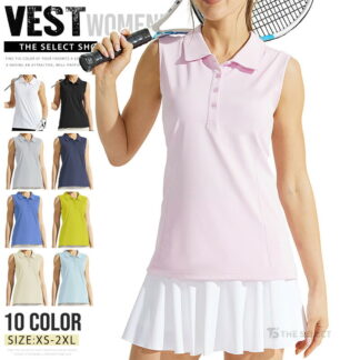 ノースリーブシャツ レディース 夏 ゴルフウエア テニスウェア メッシュ ゴルフ テニス ポロシャツ 伸縮性 golf 袖なし トップス 襟付き 薄手 吸汗速乾 清涼 爽快 通気性 スポ 涼感