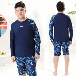 スクール水着 男の子 上下セット 長袖 大きめ 水着 セパレート 男児 男子 キッズ ジュニア ゆったり ストレッチ 海パン 幼稚園 小学生 中学生 UVカット セットアップ 子供 スイミング