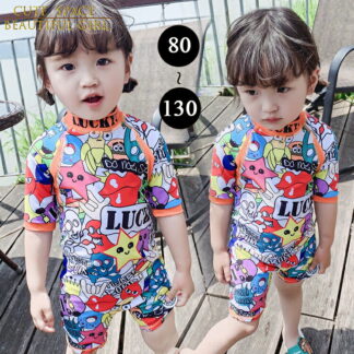 キッズ 水着 キッズ水着 子供 子ども 女の子 ガールズ ベビー水着 赤ちゃん 子供水着 半袖 ラッシュガード ワンピース カラフル キャラクター 柄 可愛い お洒落 オシャレ ショットパンツ