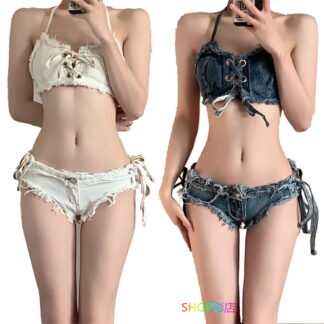 ビキニ セクシー セットアップ ひも レディース 水着 デニム エロ水着 水着セット スイムウエア ビキニセット 大きい 女性 プール スポーツ 大人 海