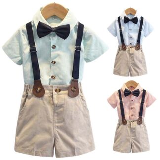 男の子スーツ フォーマルスーツ 4点セット 子供 スーツ ストライプ柄 半袖シャツ ハーフパンツ 夏用 子供服 結婚式 ピアノ 発表会 誕生日 入学式 入園式 90 110 120 1 100