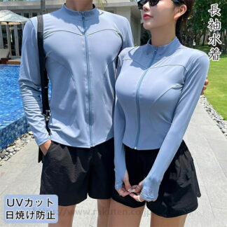水着 レディース メンズ カップル 体型カバー 2点セット ラッシュガード 短パン セパレート 長袖 上下セット セットアップ UVカット フィットネス 速乾 水泳 プール 女子 男子 韓国風