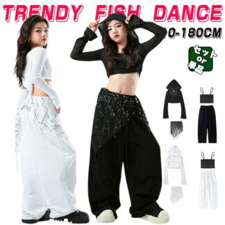 へそ出し 白 黒 フード付き キッズ ダンス衣装 ヒップホップ セットアップ 子供服 チアガール 女の子 長袖 トップス 長パン おしゃれ かっこいい 派手 韓国k-pop jazz 発