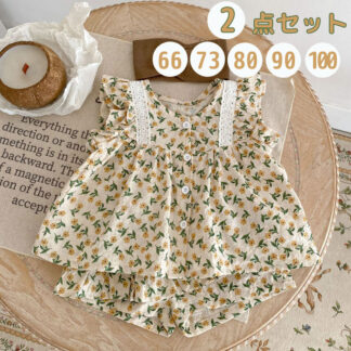 新品 赤ちゃん 夏服 記念写真 女の子 スーツ 夏スーツ お出かけ ノースリーブ 花柄 ブルマー 66 73 80 90 子供 ベビー 上下セット 袖なし 半ズボン おしゃれ セットアップ 小