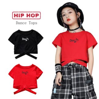 半袖 ショート丈 Tシャツ ヒップホップ 黒 キッズ ダンス 衣装 ガールズ トップス へそ出し キッズダンス衣装 女の子 子供服 英字ロゴ ジャズ衣装 tシャツ レッス シャツ