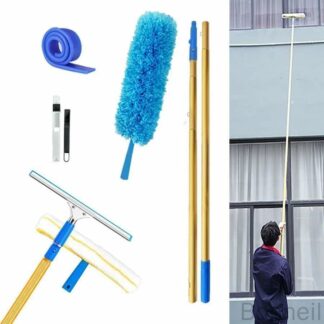 伸びるロングモップ 高所窓掃除用 超ロングポール3.5～12.5ｍ 業務用 窓拭きワイパー ロングモップ大掃除セット対 外壁ガラスブラシ付き