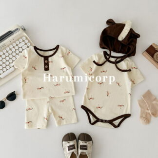 ノースリーブ ロンパース 2点セット 綿100％ 夏服 薄手 馬 66cm 73cm 80cm 90cm 肌着 保育園着 幼稚園 入園 通園 子供服 女の子 男の子 赤ちゃん おしゃれ シン