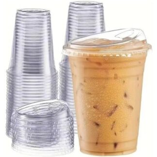 100個 プラスチックコップ 使い捨てドリンクカップ 400ml 蓋付き 使い捨て プラスチック 透明