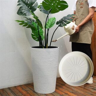 プランター 大型 植木鉢 おしゃれ 受け皿付き 軽量 屋内 屋外用 深型 高さ52cm 現代風 排水穴 通気透水 ガーデニング